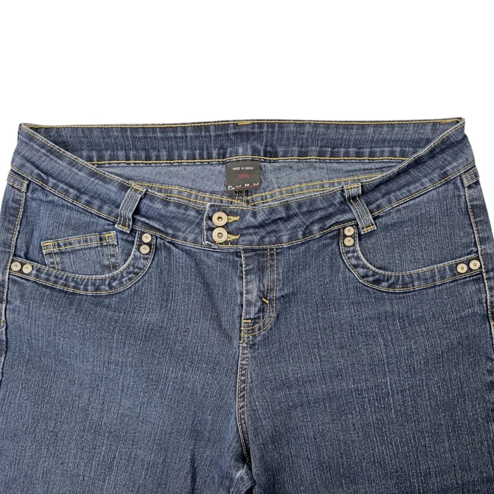 FUBU The Collection Women's Blue Denim Capris Size 13 14 Y2K Cropped Pants‎